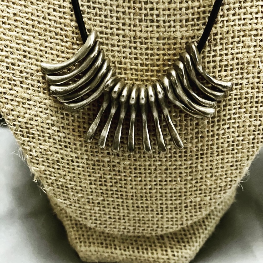 Jill Platner sprout/hammered sterling silver on 16" cord w toggle clasp